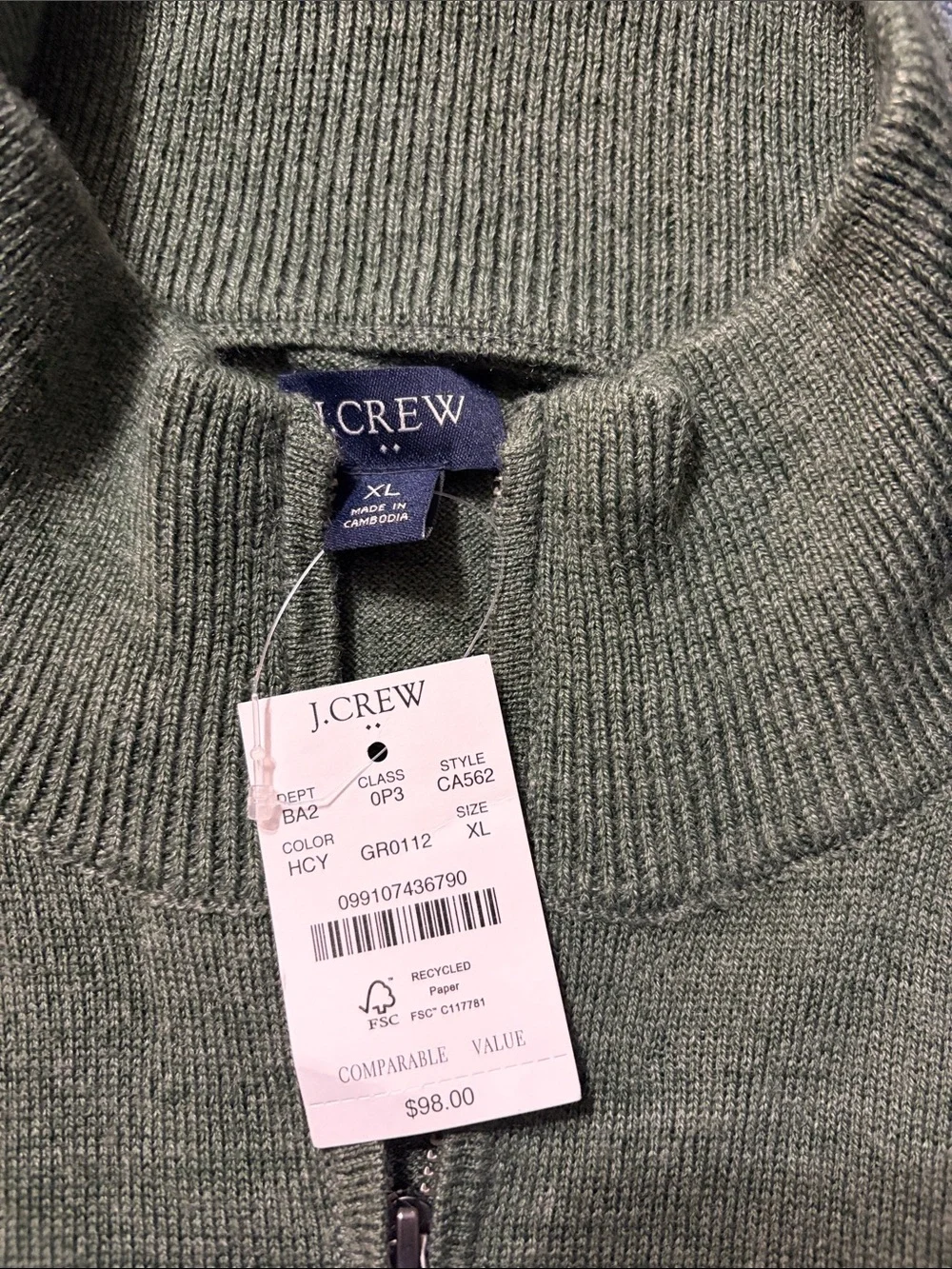 J. Crew Men's Olive Green Zip-Up Sweater